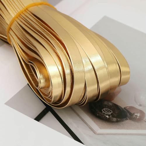 5 m 0,5/0,8/1/1,5/2/2,5 cm Lederstreifen, universelle Einfassung, DIY-Heimdekoration, Lederschnur, Seil, Kleidung, Nähzubehör, 1 cm, Gold, 5 m von AYHTUD