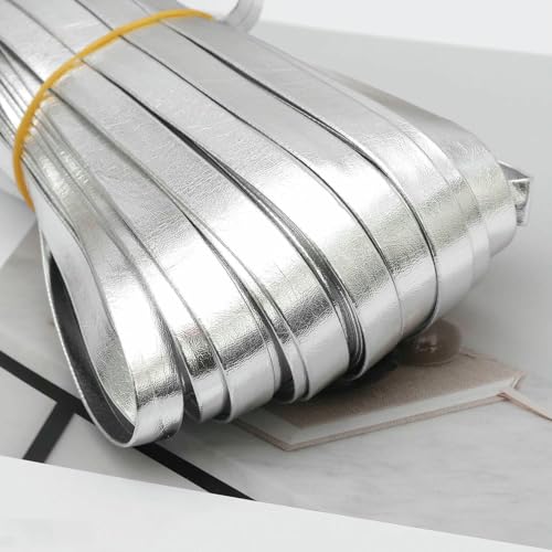 5 m 0,5/0,8/1/1,5/2/2,5 cm Lederstreifen, universelle Einfassung, DIY-Heimdekoration, Lederschnur, Seil, Kleidung, Nähzubehör, 1 cm, Silber, 5 m von AYHTUD