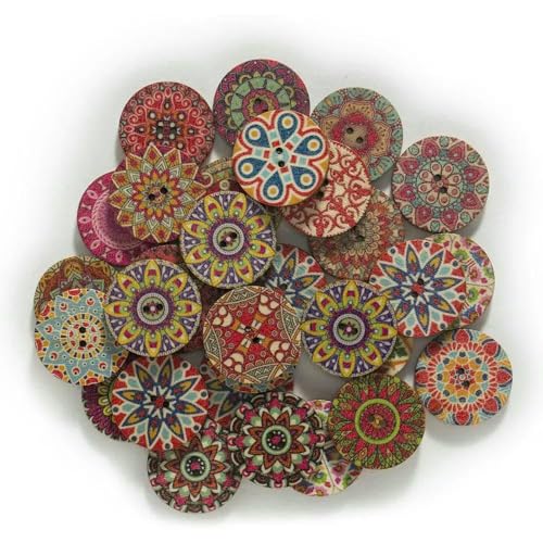 50/100 Stück, Retro-Serie, bemalte runde Holzknöpfe, Handarbeit, Nähen, Scrapbook, Kleidung, Basteln, Zubehör, Karte, 15–25 mm, 100 Stück, Größe gemischt von AYHTUD