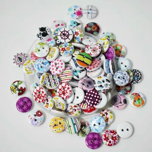 50 Stück 15 mm 2-Loch-Knopf Farbdruck Runde Holzknöpfe Nähen Scrapbooking Dekor Kartenherstellung DIY-Knöpfe für Kleidung-B18-15 mm von AYHTUD