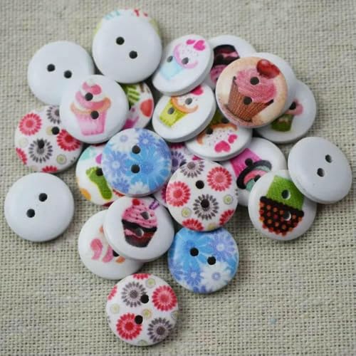 50 Stück 15 mm 2-Loch-Knopf Farbdruck Runde Holzknöpfe Nähen Scrapbooking Dekor Kartenherstellung DIY-Knöpfe für Kleidung-C18-15 mm von AYHTUD