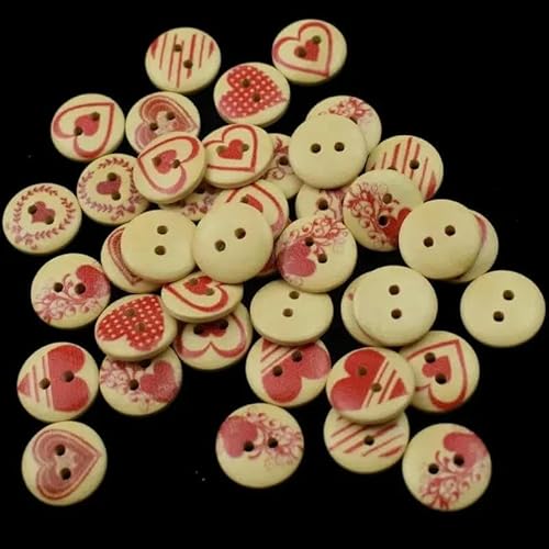 50 Stück 15 mm 2-Loch-Knopf Farbdruck Runde Holzknöpfe Nähen Scrapbooking Dekor Kartenherstellung DIY-Knöpfe für Kleidung-D07-15 mm von AYHTUD
