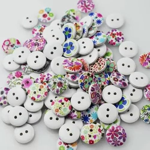 50 Stück 15 mm 2-Loch-Knopf Farbdruck Runde Holzknöpfe Nähen Scrapbooking Dekor Kartenherstellung DIY-Knöpfe für Kleidung-D08-15 mm von AYHTUD