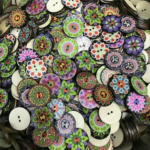 50 Stück Holzknöpfe, 15 mm, 20 mm, 25 mm, Blumenmuster, süße Holzknöpfe für Kinder, Massennäh-Botoes, Bastelzubehör, Scrapbooking, A09-25MM von AYHTUD