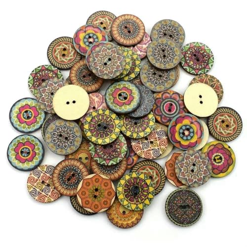 50 Stück Holzknöpfe, 15 mm, 20 mm, 25 mm, Blumenmuster, süße Holzknöpfe für Kinder, Massennäh-Botoes, Bastelzubehör, Scrapbooking, A10–25 mm von AYHTUD