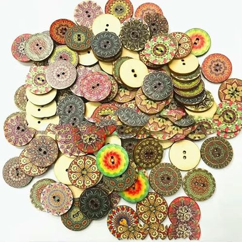 50 Stück Holzknöpfe, 15 mm, 20 mm, 25 mm, Blumenmuster, süße Holzknöpfe für Kinder, Massennäh-Botoes, Bastelzubehör, Scrapbooking, A13-20 MM von AYHTUD