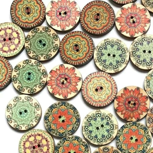 50 Stück Holzknöpfe, 15 mm, 20 mm, 25 mm, Blumenmuster, süße Holzknöpfe für Kinder, Massennäh-Botoes, Bastelzubehör, Scrapbooking, A17-25MM von AYHTUD