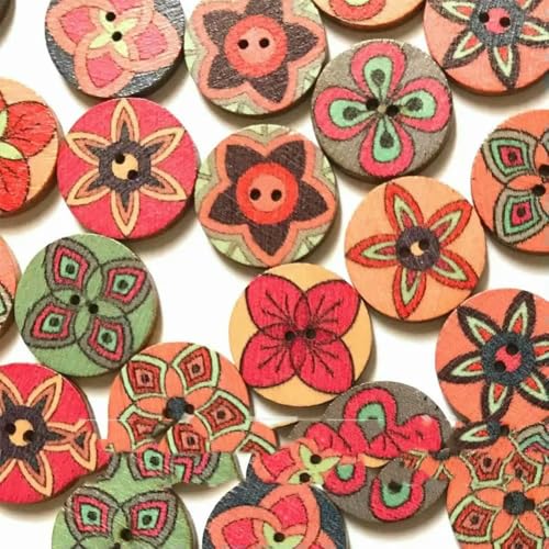 50 Stück Holzknöpfe, 15 mm, 20 mm, 25 mm, Blumenmuster, süße Holzknöpfe für Kinder, Massennäh-Botoes, Bastelzubehör, Scrapbooking, A18-15MM von AYHTUD