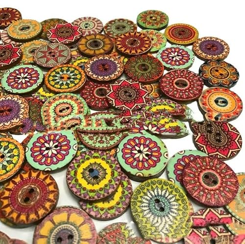 50 Stück Holzknöpfe, 15 mm, 20 mm, 25 mm, Blumenmuster, süße Holzknöpfe für Kinder, Massennäh-Botoes, Bastelzubehör, Scrapbooking, A19-20MM von AYHTUD