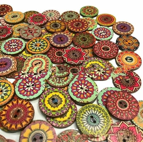 50 Stück Holzknöpfe, 15 mm, 20 mm, 25 mm, Blumenmuster, süße Holzknöpfe für Kinder, Massennäh-Botoes, Bastelzubehör, Scrapbooking, A19-20MM von AYHTUD