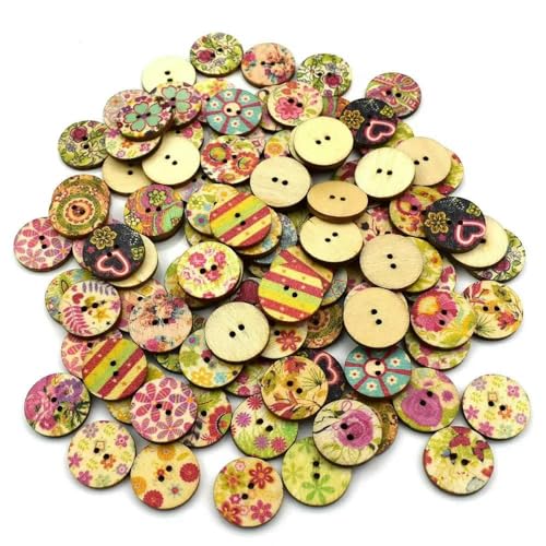 50 Stück Holzknöpfe, 15 mm, 20 mm, 25 mm, Blumenmuster, süße Holzknöpfe für Kinder, Massennäh-Botoes, Bastelzubehör, Scrapbooking, A20–25 mm von AYHTUD