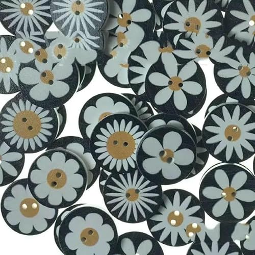 50 Stück Holzknöpfe, 15 mm, 20 mm, 25 mm, Blumenmuster, süße Holzknöpfe für Kinder, Massennäh-Botoes, Bastelzubehör, Scrapbooking, A23-20 MM von AYHTUD
