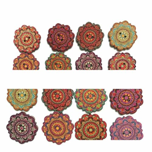 50 Stück Holzknöpfe, 15 mm, 20 mm, 25 mm, Blumenmuster, süße Holzknöpfe für Kinder, Massennäh-Botoes, Bastelzubehör, Scrapbooking, C21-15MM von AYHTUD