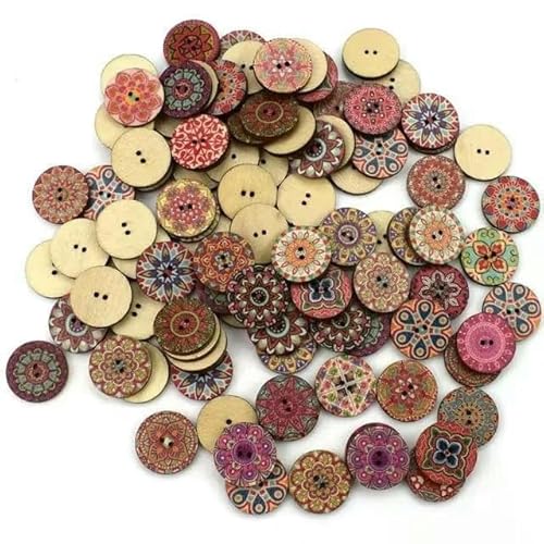 50 Stück Holzknöpfe, 15 mm, 20 mm, 25 mm, Blumenmuster, süße Holzknöpfe für Kinder, Massennäh-Botoes, Bastelzubehör, Scrapbooking-A02-20MM von AYHTUD