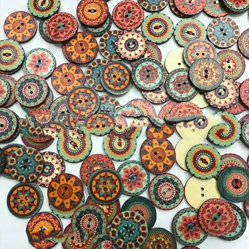 50 Stück Holzknöpfe, 15 mm, 20 mm, 25 mm, Blumenmuster, süße Holzknöpfe für Kinder, Massennäh-Botoes, Bastelzubehör, Scrapbooking-A08-15MM von AYHTUD