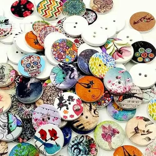 50 Stück Holzknöpfe, 15 mm, 20 mm, 25 mm, Blumenmuster, süße Holzknöpfe für Kinder, Massennäh-Botoes, Bastelzubehör, Scrapbooking-B01-20MM von AYHTUD