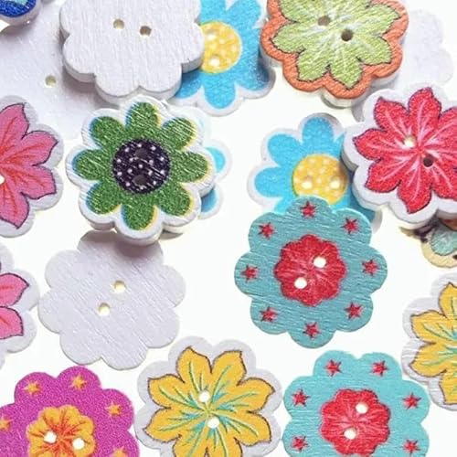 50 Stück Holzknöpfe, 15 mm, 20 mm, 25 mm, Blumenmuster, süße Holzknöpfe für Kinder, Massennäh-Botoes, Bastelzubehör, Scrapbooking-B03-25MM von AYHTUD