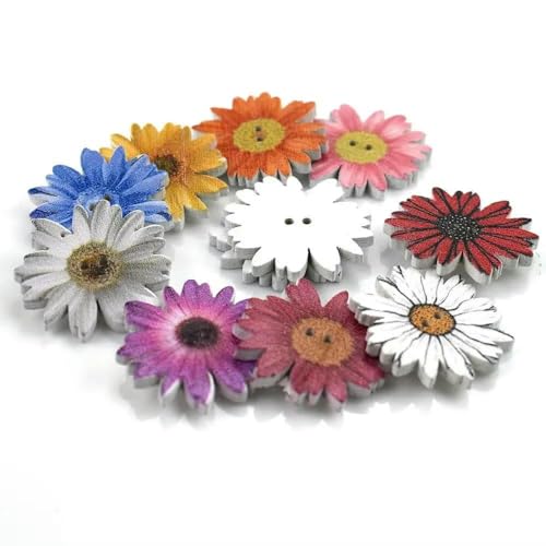 50 Stück Holzknöpfe, 15 mm, 20 mm, 25 mm, Blumenmuster, süße Holzknöpfe für Kinder, Massennäh-Botoes, Bastelzubehör, Scrapbooking-B08-20MM von AYHTUD