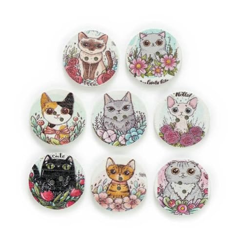 50 Stück Holzknöpfe mit Katzenmotiv, Blumendruck, Handarbeit, Nähen, Scrapbooking, Kleidung, Basteln, Zubehör, Karte, 20–25 mm, A, 25 mm 50 Stück Holzknöpfe mit Katzenmotiv, Blumendruck, Handarbeit, Nähen, Scrapbooking, Kleidung, Basteln, Zubehör, Karte, 20–25 mm, A, 25 mm von AYHTUD