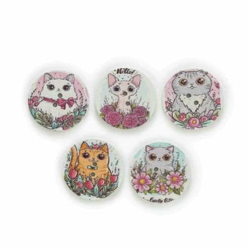 50 Stück Holzknöpfe mit Katzenmotiv, Serie „Blumendruck“, Handarbeit, Nähen, Scrapbooking, Kleidung, Basteln, Zubehör, Karte, 20–25 mm, B, 25 mm 50 Stück Holzknöpfe mit Katzenmotiv, Serie „Blumendruck“, Handarbeit, Nähen, Scrapbooking, Kleidung, Basteln, Zubehör, Karte, 20–25 mm, B, 25 mm von AYHTUD