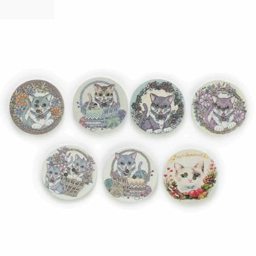 50 Stück Holzknöpfe mit Katzenmotiv, Serie „Blumendruck“, Handarbeit, Nähen, Scrapbooking, Kleidung, Basteln, Zubehör, Karte, 20–25 mm, C, 20 mm von AYHTUD