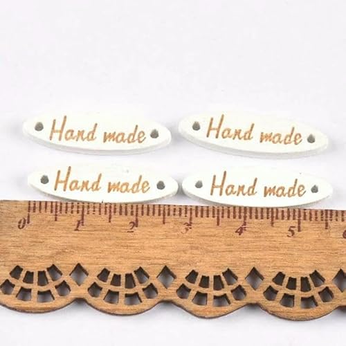 50 Stück gemischte Holzknöpfe "Handgemacht" Anhänger zum Nähen von Kleidung, Schuhen, Holzanhänger, DIY, handgefertigt, Scrapbooking, Basteln, Dekor, Zubehör-mt073 von AYHTUD