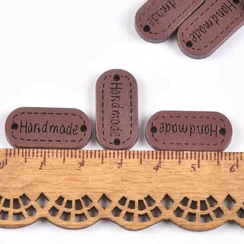50 Stück gemischte Holzknöpfe "Handgemacht" Anhänger zum Nähen von Kleidung, Schuhen, Holzanhänger, DIY, handgefertigt, Scrapbooking, Basteln, Dekor, Zubehör-mt073 von AYHTUD