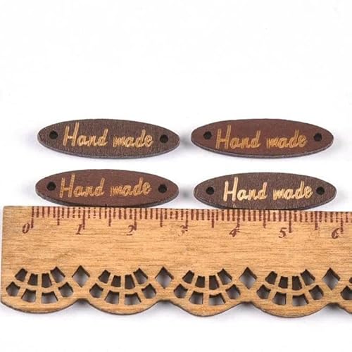 50 Stück gemischte Holzknöpfe "Handgemacht"-Anhänger zum Nähen von Kleidung, Schuhen, Holzanhänger, DIY, handgefertigt, Scrapbooking, Basteln, Dekor, Zubehör-mt073 von AYHTUD