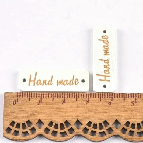 50 Stück gemischte Holzknöpfe "Handgemacht" Anhänger zum Nähen von Kleidung, Schuhen, Holzanhänger, DIY, handgefertigt, Scrapbooking, Basteln, Dekor, Zubehör-mt074 von AYHTUD