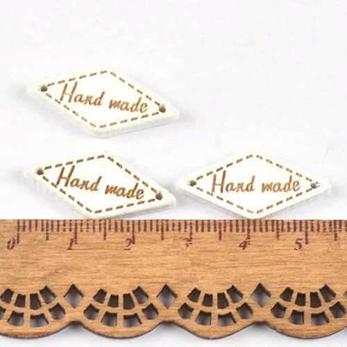 50 Stück gemischte Holzknöpfe "Handgemacht" Anhänger zum Nähen von Kleidung, Schuhen, Holzanhänger, DIY, handgefertigt, Scrapbooking, Basteln, Dekor, Zubehör-mt091 von AYHTUD