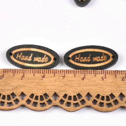 50 Stück gemischte Holzknöpfe "Handgemacht"-Anhänger zum Nähen von Kleidung, Schuhen, Holzanhänger, DIY, handgefertigt, Scrapbooking, Basteln, Dekor, Zubehör-mt093 von AYHTUD