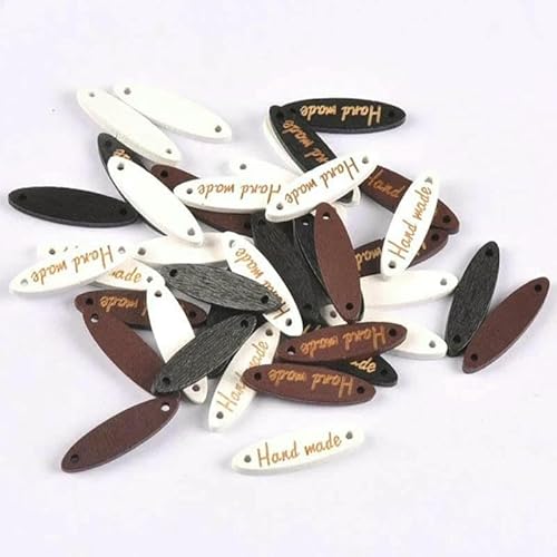 50 Stück gemischte Holzknöpfe "Handgemacht" Anhänger zum Nähen von Kleidung, Schuhen, Holzanhänger, DIY, handgefertigt, Scrapbooking, Basteln, Dekor, Zubehör-mt093 von AYHTUD