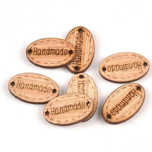 50 Stück gemischte Holzknöpfe "Handgemacht" Anhänger zum Nähen von Kleidung, Schuhen, Holzanhänger, DIY, handgefertigt, Scrapbooking, Basteln, Dekor, Zubehör-mt160 von AYHTUD