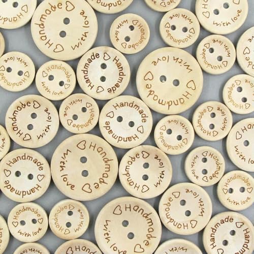 50 Stück handgefertigt mit Liebe Holzknöpfe 2 Löcher runder Knopf Naturfarbe Babyknöpfe für Scrapbooking Basteln Nähknopf DIY-Handmade With Love-50 Stück 15MM 50 Stück handgefertigt mit Liebe Holzknöpfe 2 Löcher runder Knopf Naturfarbe Babyknöpfe für Scrapbooking Basteln Nähknopf DIY-Handmade With Love-50 Stück 15MM von AYHTUD