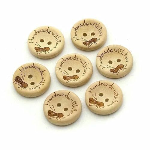 50 Stück handgefertigt mit Liebe Holzknöpfe Naturfarbe Garnmuster rund Nähknopf für Kleidung Scrapbooking - Garn 20MM von AYHTUD