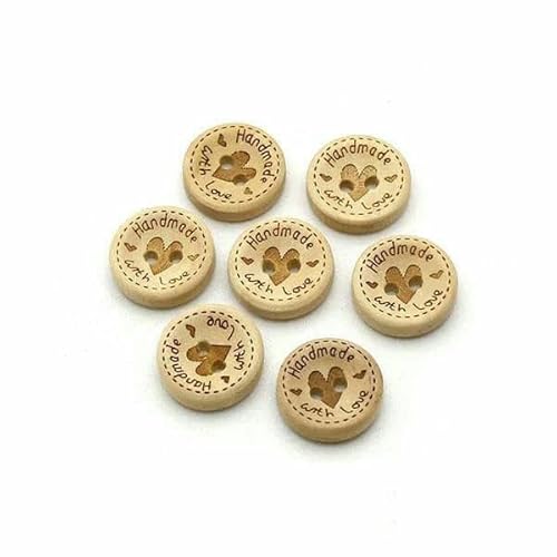 50 Stück handgefertigt mit Liebe Holzknöpfe Naturfarbe Garnmuster rund Nähknopf für Kleidung Scrapbooking – Herz 15 mm von AYHTUD