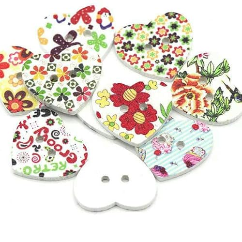50 Stück rote Herz-Dekoknöpfe mit 2 Löchern, Holzknöpfe für Kleidung, Liebe, Bastelbedarf, DIY-Taschen, Nähen und Handarbeiten, 15 x 13,0 mm, 03 von AYHTUD
