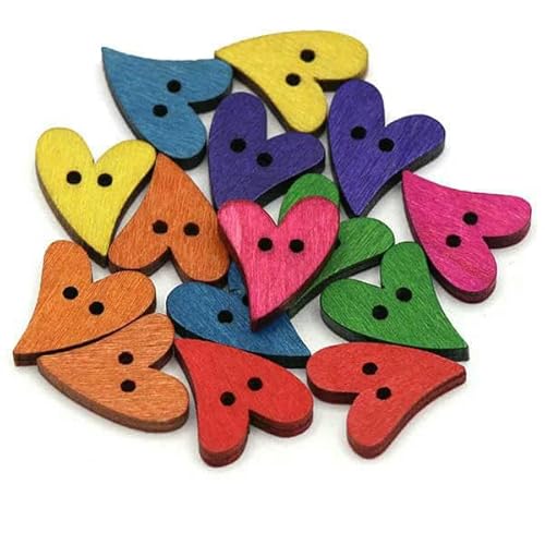 50 Stück rote Herz-Dekoknöpfe mit 2 Löchern, Holzknöpfe für Kleidung, Liebe, Bastelbedarf, DIY-Taschen, Nähen und Handarbeiten, 15 x 13,0 mm, 04 von AYHTUD