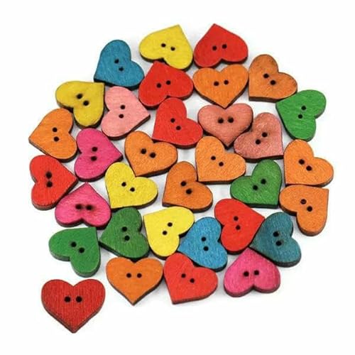 50 Stück rote Herz-Holzknöpfe mit 2 Löchern, dekorative Knöpfe für Kleidung, Nähzubehör, Handarbeiten, Scrapbooking, DIY-Zubehör, 2 von AYHTUD