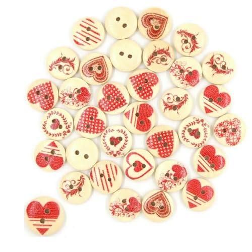 50 Stück rote Herz-Holzknöpfe mit 2 Löchern, dekorative Knöpfe für Kleidung, Nähzubehör, Handarbeiten, Scrapbooking, DIY-Zubehör, 8 von AYHTUD