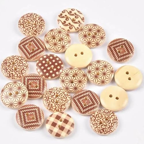 50 Stück runde Holzknöpfe mit 2 Löchern in verschiedenen Farben zum Nähen von Kleidung, Accessoires, Basteln, Scrapbooking, DIY, Kinderbekleidung, 18 mm-7 von AYHTUD