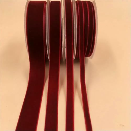 6/9/15/25 mm einseitiges Samtband für handgefertigte Blumenstraußverpackungen, Heimparty-Dekoration, Weihnachtssamtband, Dunkelrot V070, 9 mm x 200 Yards von AYHTUD