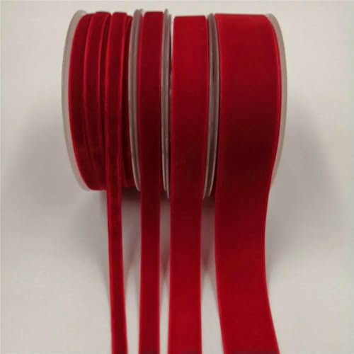 6/9/15/25 mm einseitiges Samtband für handgefertigte Blumenstraußverpackungen, Heimparty-Dekoration, Weihnachtssamtband, Rot V001, 9 mm x 200 Yards von AYHTUD