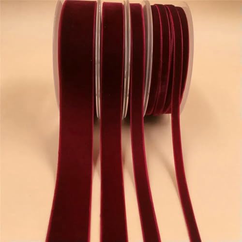 6/9/15/25 mm einseitiges Samtband für handgefertigte Blumenstraußverpackungen, Heimparty-Dekoration, Weihnachtssamtband, Weinrot V033, 9 mm x 200 Yards von AYHTUD