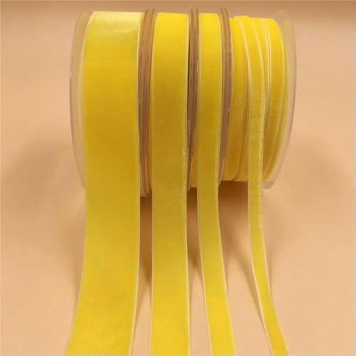 6/9/15/25 mm einseitiges Samtband für handgefertigte Blumenstraußverpackungen, Heimparty-Dekoration, Weihnachtssamtband, Zitronengelb V104, 9 mm x 200 Yards von AYHTUD
