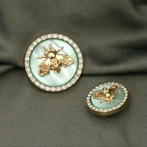 6 Stück Metallknöpfe mit goldenem Bienendekor und Strasssteinen, Diamanten für Kleidung, Luxusmantel, Strickjacke, Pullover, Nähen, Handarbeiten, Zubehör, Blau, 18 mm von AYHTUD