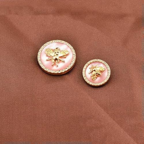 6 Stück antike Strass-Dekor-Metallknöpfe, goldfarben, Biene, rosa, blau, Perlen für Kleidung, Mantel, Strickjacke, Pullover, Nähen, Handarbeiten, wie abgebildet, rosa, 18 mm, 6 Stück von AYHTUD