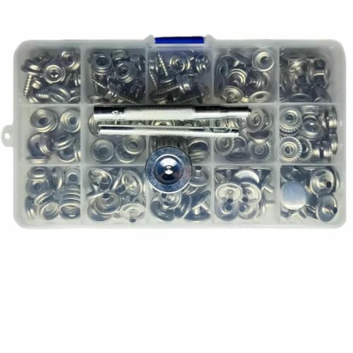 60 Sets 15 mm Metall-Planenknopf Schiffsdruckknopf Edelstahl Vier-in-Eins-Schrauben Große weiße Knopfsets - 60 Sets 3Werkzeuge von AYHTUD