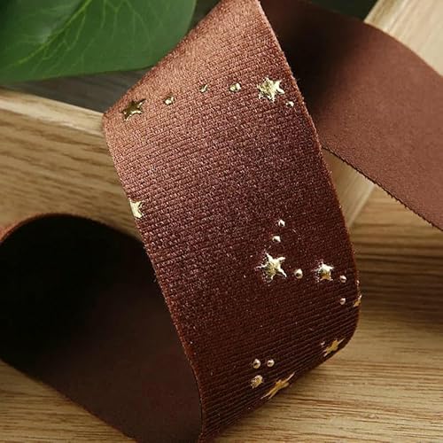 9,1 m, 25 mm, 38 mm, goldene Samtbänder mit Sternfolie für Haarschleifen, Hochzeitsaccessoires, DIY-Bastelarbeiten, handgefertigt, Y2021121701, Kaffeebraun, Breite 38 mm 9,1 m, 25 mm, 38 mm, goldene Samtbänder mit Sternfolie für Haarschleifen, Hochzeitsaccessoires, DIY-Bastelarbeiten, handgefertigt, Y2021121701, Kaffeebraun, Breite 38 mm von AYHTUD