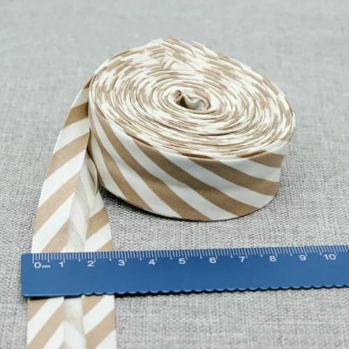 Baumwoll-Schrägband, Punkte, Gitter, Streifen, Tartan, kariert, schottisch bedruckt, 25 mm, 2,5 cm, 10 m, Baumwoll-Twill-Stoff, Falte – 37 beige Streifen – 2,5 cm, 10 Meter von AYHTUD